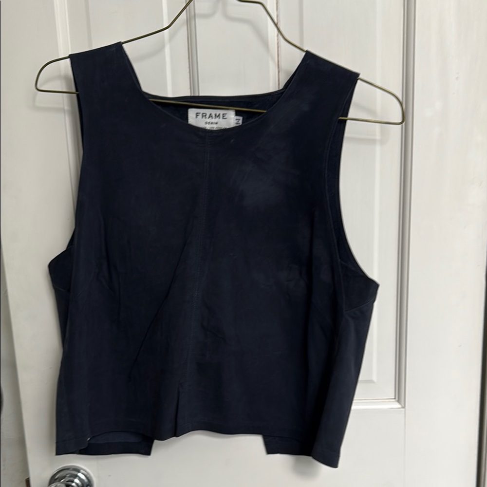 Frame Blue brushed suede Crop Tank Top
